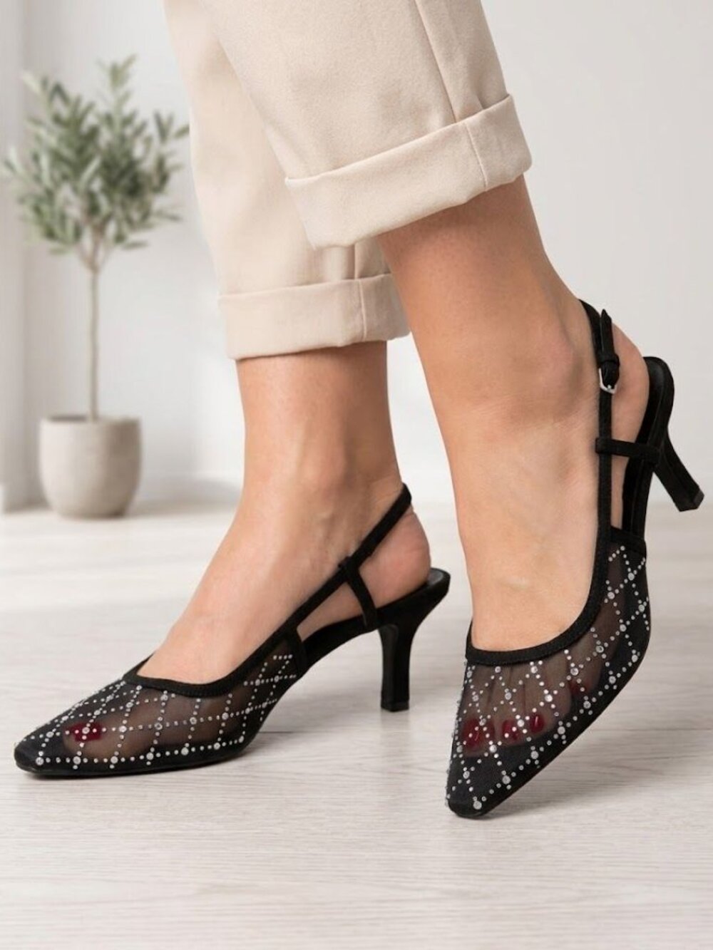 Black Chinese Laundry Mesh Rhinestones Pumps Shoes US 11 (10) - Picture 9 of 12